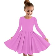 Girls Dress Pink Long Sleeve Swing Dress A Line Twirly Skater School Recital Dress Size 4T-14